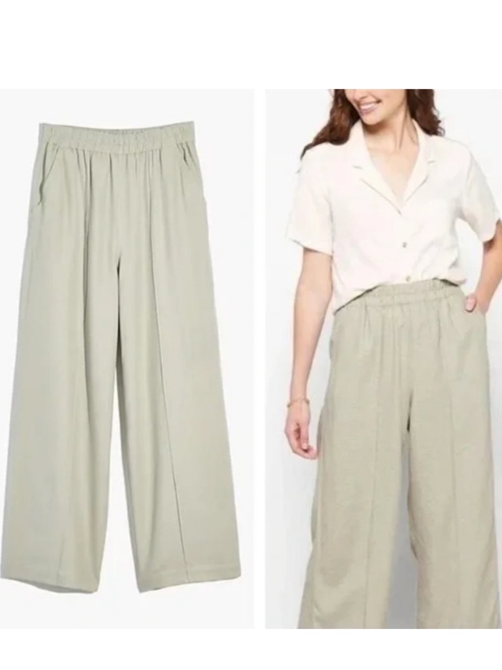 Madewell Relaxed Wide-Leg Pull-On Pants — Sage Green New With Tags